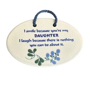 Mountain Meadows Pottery Oval Decorative Hanging Daughter Plaque with Blue Text